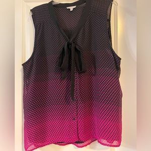 Triste button up sleeveless ombré effect pink/black polka dot top with tie front